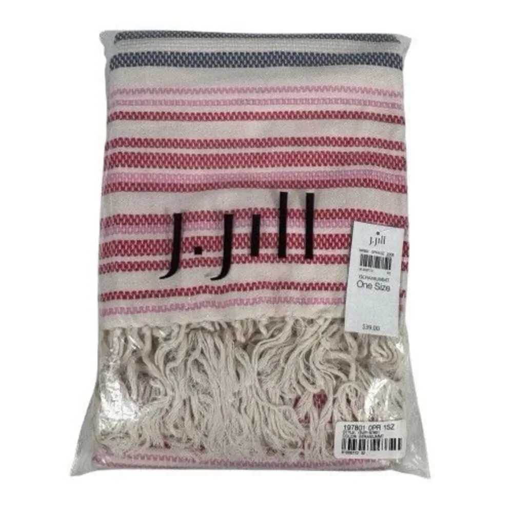 New J. Jill Tasseled Cotton Oversize Striped Blanket Shawl Throw Fringe 70 X 48